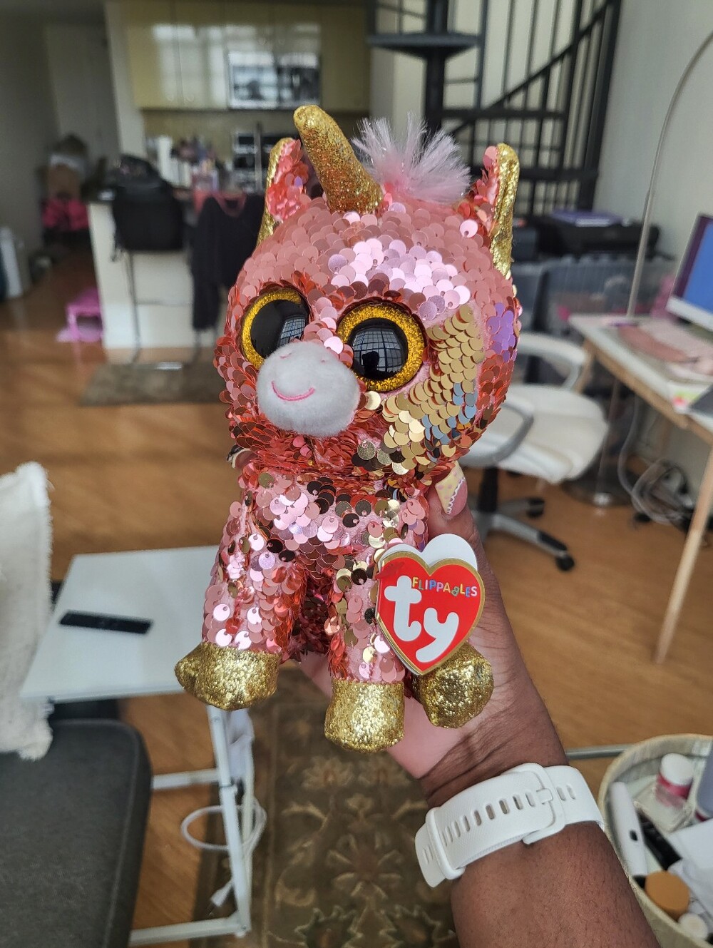TY Beanie Babies Flippables Sequin Pink Unicorn Plush for Kids - Sunset 6.5"